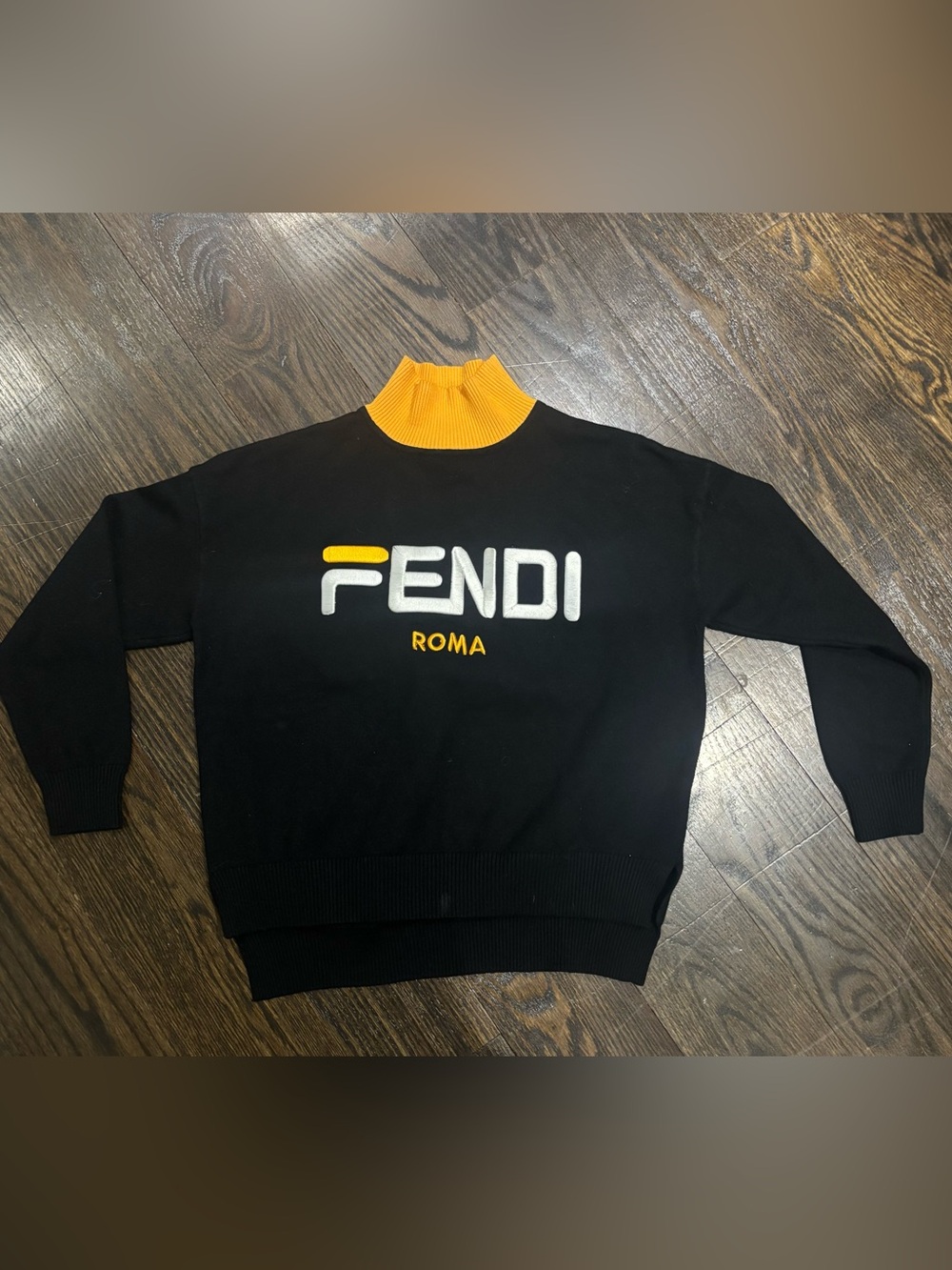 Fendi Black Sweater with Yellow Collar and White Logo